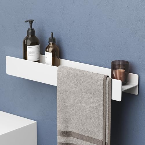 doporro Duschablage ohne Bohren Weiß, Badezimmer Organizer 60cm | Duschregal ohne Bohren oder zum Bohren, Badregal Hängend aus Aluminium, Badablage Shampoo Halterung für Dusche Bad, Reglo-03
