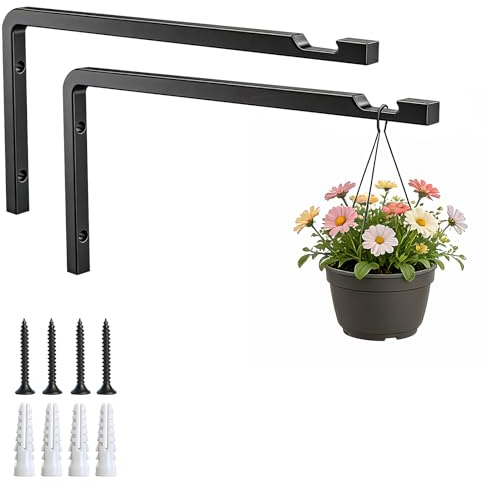 APOMOONS Växthållare Väggset 2 Stycken Väggkrokar Metall Svart för Blomamplar och Blomlåda Hållare Stabil Växtkrok för Väggmontering Inomhus och Utomhus Balkongdekoration