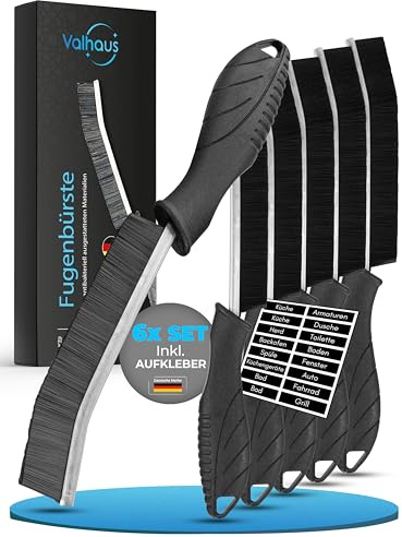 Valhaus Fugenbürste 6er Set – Reinigungsbürste mit antibakteriell ausgerüstetem Material (Silberionen), Ergo Griff für leichte Reinigung, multifunktionaler Fugenreiniger Bad, Küche, WC & mehr