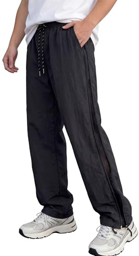 SEAUR Herren Y2k Hose Baggy Track Pants Freizeithose mit Tunnelzug Atmungsaktive Sporthose Verstellbares Bein Jogginghose Schwarz Größe M