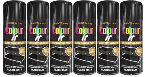 Paint Factory Colour It Black Matt Spray Paint, Quick Drying, All Purpose, 400ml, Pack of 6