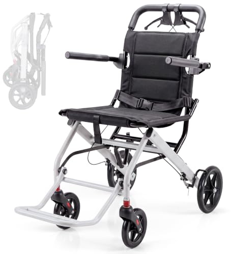 Mobiclinic®, Transportrollstuhl, Faltbar, für Kurze Strecken | 40 cm Sitzfläche, Feststellbremse, Klappbare Arm- und Fußstützen, Leichtgewichtig, Bis 100 kg, Stahl, Venus