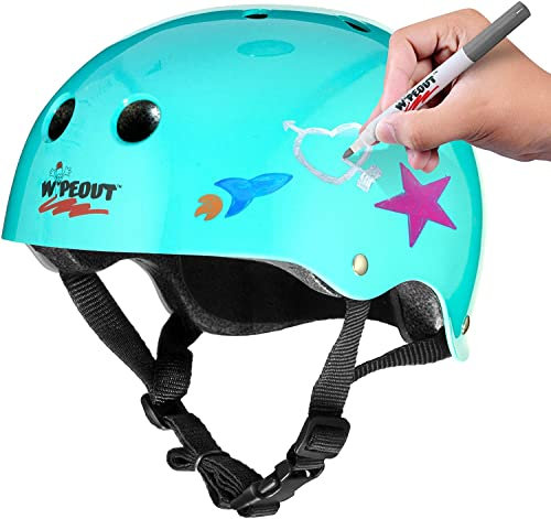 Wipeout Unisex Jugend Dry Erase Kinder-Fahrradhelm für trocken abwischbare Marker, Blaugrün, ab 8 Jahren, Türkisblau, Alter 8+
