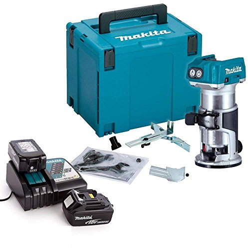 Makita DRT50ZJ 18V Brushless Router/Trimmer with 2 x 5Ah Batteries, Charger & Case