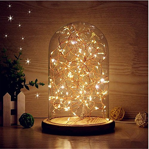 Lumières de en verre, lampe de table de nuit LED Dome Cloche Lampe de table de chevet USB LED (blanc chaud)