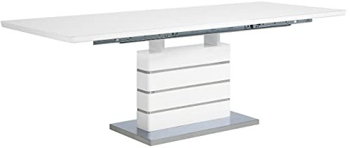 Table de salle à manger Extensible Rallonge en Verre Trempé Blanc Hamler