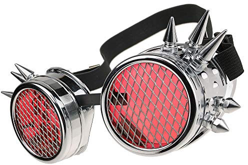 Welding Cyber Goggles Schutzbrille Schweißen Sonnenbrille Steampunk Goth Round Cosplay Brille Party Fancy Dress MFAZ Morefaz Ltd (Silver Spikes-Grid)