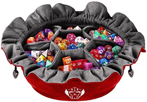 CardKingPro Immense Würfelbeutel mit Taschen – Rot – Kapazität 150+ Würfel – Großartiger Organizer für Würfelsammler, Perfekt für Dungeons and Dragons [Patentiertes Design]