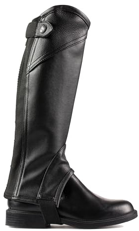 HORZE Unisex Soft Leather Zip-Up Equestrian Kids Half Chaps for Horseback Riding | See Size Chart in Description - Black - L
