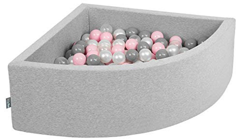KiddyMoon 90X30cm/200 Bolas Piscina De Bolas ∅ 7Cm para Ninos Cuarto Angular Hecha En La UE, Grisclr:Perla/Gris/Transparente/Rosa Clr