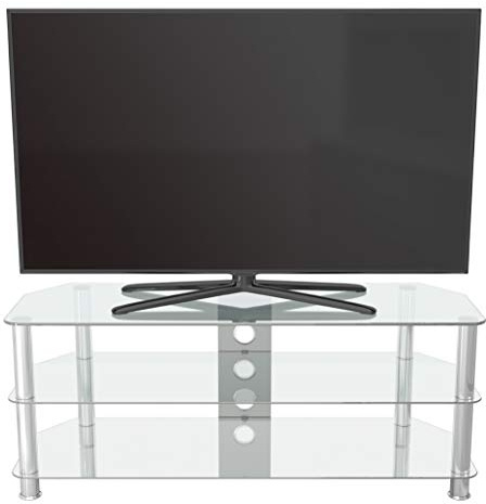 AVF Clear Glass TV Stand - Clear Glass & Chrome Metal Leg TV Unit Floorstand with Cable Management, 125cm Wide, For TVs Up to 60 & 45kg - SDC1250CMCC