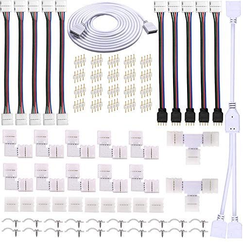 FSJEE Connettore led 4 pin Kit,Connettore per Strisce LED DIY per 5050 RGB Striscia LED 10mm