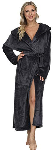 Mnemo Accappatoio in pile per uomo e donna a maniche lunghe, con cappuccio e tasche