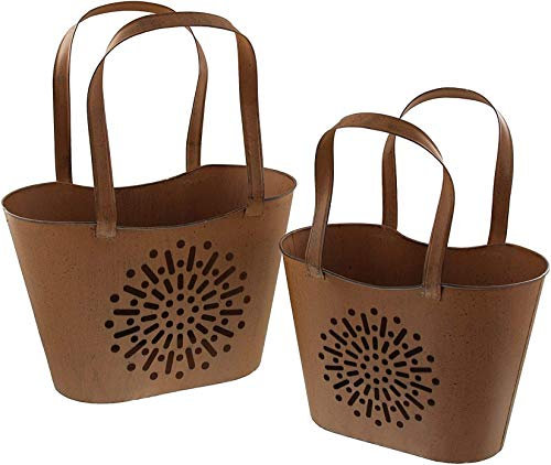 Dekoleidenschaft 2X Metalldeko Tasche in Rost-Optik, Übertopf, Windlicht, Dekokorb aus Metall, Pflanztopf, Blumentopf, Tischdekoration für Draußen, Outdoor Metalldekoration, Garten-Deko