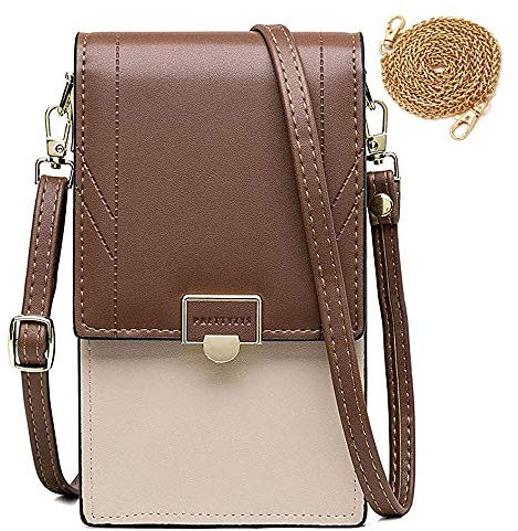 Handy Umhängetasche Leder Handytasche Kleine Crossbody Geldbörse Mini Handytasche zum Umhängen Handy Tasche für iPhone 11 Pro/11/Xs Max/XR/Xs, Samsung Galaxy S10/S9/S8/S7, Handy bis zu 6.5'' (Braun-2)