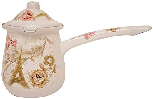 Brocca per caffè in stile turco, mini smalto, vintage, piccola brocca per latte con coperchio, smalto, bianco,