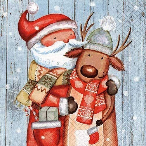 20 Servietten Weihnachtsduo | Rentier | Weihnachtsmann | Tischdeko 33x33cm