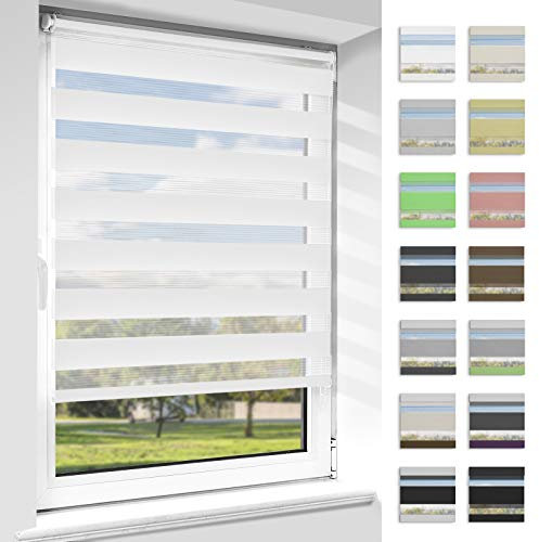 OUBO Doppelrollo Klemmfix ohne Bohren Weiß B85 x H140cm (Stoffbreite: 81cm), Duo Rollo für Fenster und Tür, Fensterrollo Sonnenschutz & Sichtschutz