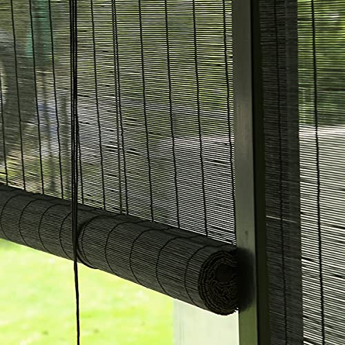 Außen Bambus Rollo Faltrollo,Bambusrollo Mit Fitting,Seitenzug Fenster Tür Rollo,Holz Jalousine,Sonnenschutz Sichtschutzrollo,Für Garten Pergola Carport Deck,Ohne Bohren,Schwarz (W91xH160cm/36x63in)