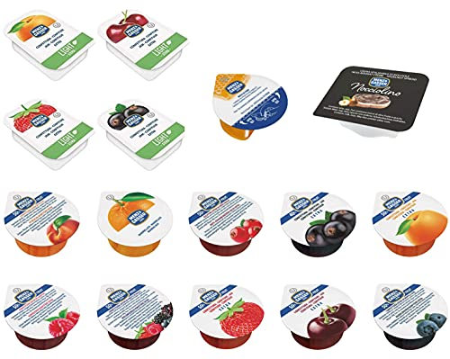 Menz&Gasser - Grande Assortimento Marmellate Monodose, Miele e Nocciolata. 100 Monoporzioni da 25 gr. Confezioni Singole, Ideale per B&B e Buffet.