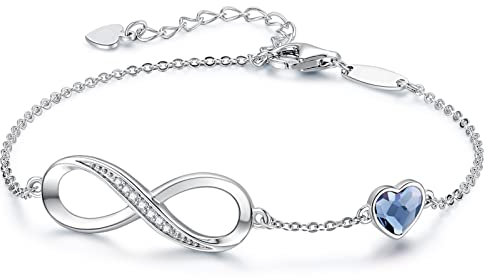 LOUISA SECRET Bracelet Femme Argent 925 Infini, Bracelet d'amour Réglable, Bijoux Femme Cadeaux Noël Anniversaire Fête des Mères Maman Infinity Heart, Silver