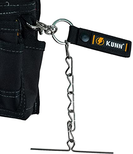 KUNN Electrical Tape Holder,Dual-Use Tape Thong,Enhanced Fast Tape Holder Chain for Tool Belt with Keyring,Snap Loop and Button(1Pack,Black)