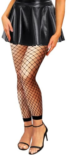 Fohevers Femmes Sans Pied Résille Collants Haute Cintré Résille Bas Non Orteils Collants pour Festival Déguisements Halloween,Grand Filet