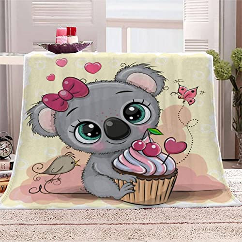 LLSL Kuscheldecke Baby 70x100 cm Süßer Koala Flanell Decke Extra Weich Flauschige Wohndecke Cartoon-Koala-Kuchen mit Muster Blanket Fleecedecke Waschbar Microfaser Sofadecke für Jungen Mädchen