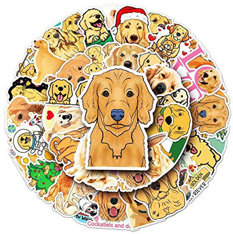 Golden Retriever Aufkleber für Laptop(50 PCS),Geschenk für Kinder Teens Erwachsene Jungen,Hund Stickers wasserdichte Vinyl Aufkleber für Scrapbook,Skateboard,Auto,Gepäck