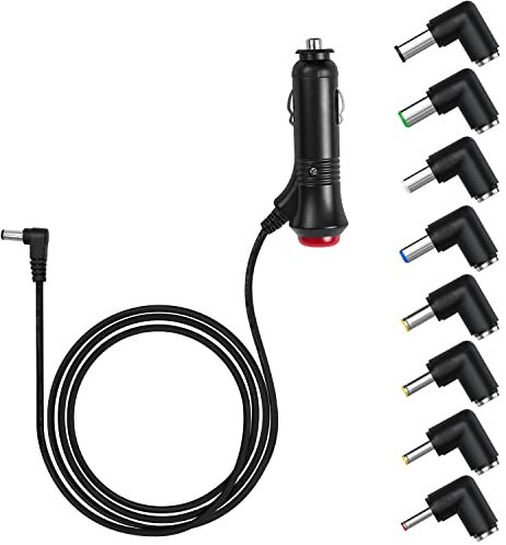Hoembpn Caricabatteria da Auto Spina Adattatore Accendisigari con Interruttore 12V 3A a Cavo di Alimentazione DC 5,5x2,1mm con 8 Adattatori DC per Lettore DVD, GPS, Altoparlanti, Fotocamera (1 M)