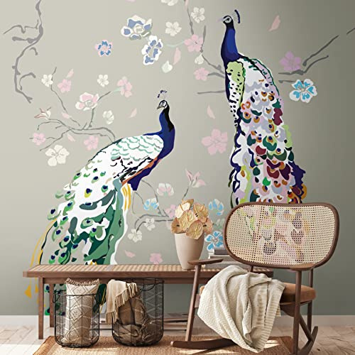 Livingwalls House of Turnowsky 389092 Photo Wallpaper Bird Wallpaper Grey Colourful Wallpaper Floral Non-Woven Wallpaper 2.8 m x 1.59 m Made in Germany