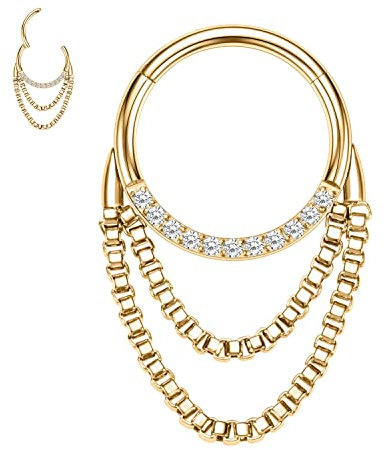 16G Septum Schmuck Gold Septun Ringe Daith Ohrringe Chirurgenstahl Septum Clicker Ring Kette Nasenring Turm Ohrringe Nahtlose Conch Piercing Schmuck Tragus Knorpel Helix Creolen mit CZ 10mm