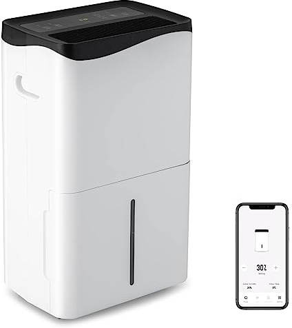GYMAX Deumidificatore Portatile, 50L/Giorno Deumidificatore Domestico con 4 Modalità, 2 Velocità Della Ventola, Pannello a Sfioramento/Controllo Wi-Fi, Timer 24H, Anti-trabocco