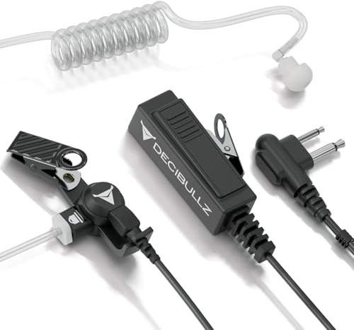 Decibullz Two-Way surveillance Acoustic tube headset | Clear coil cable & Earpiece Audio Set for two way radios, Radio speaker 2-Pin 2.5MM 3.5 MM threaded audio jacks | Strain Relief & water resistant
