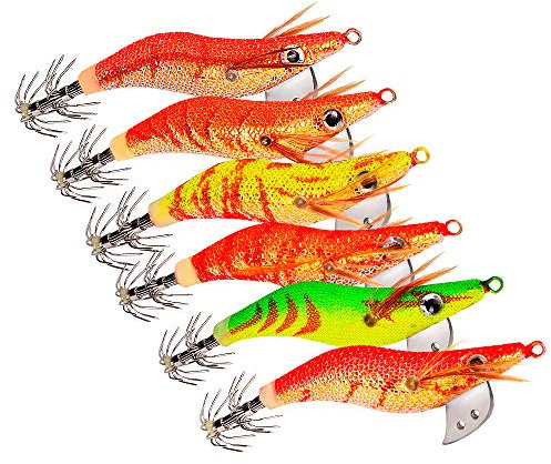 OriGlam 6er Tintenfisch Garnelen Köder, Squid Jig Haken, Garnelen Tintenfisch Jig Haken