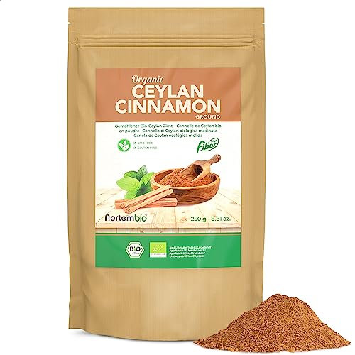 Nortembio Canela de Ceylan 250 g en Polvo. Ecológica. Origen 100% Natural. Canela Molida. Canela de Ceilán para Repostería e Infusiones. Sin Aditivos ni Conservantes, Vegana y sin Gluten.