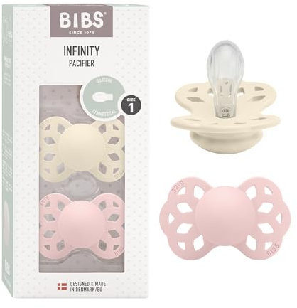 BIBS Infinity Symmetrical Schnuller 2er-Pack, BPA-frei, Symmetrischer Nippel. Silikon, Hergestellt in Dänemark, Größe 1 (0-6 Monate), Ivory/Blossom