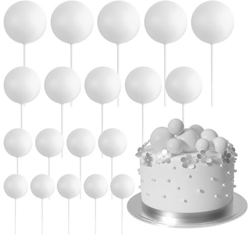 ASTARON 20 Pcs Ball Cake Topper Decorations Mini Balloons Cake Topper Sticks White Balls Cake Picks for Wedding & Birthday