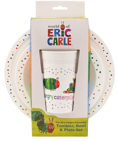 Very Hungry Caterpillar Kids Tableware Set – 3 Piece Reusable PP Plate, Bowl & Cup Set for Children – Tumbler & Dinnerware Set for Mealtimes – for 24 Months & Up
