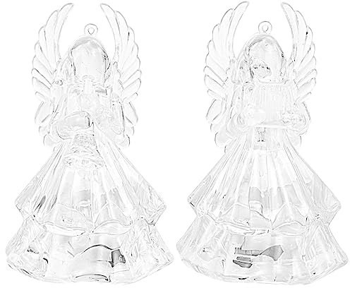 Uonlytech 2 Stücke Kristall Engel Figur LED Nachtlicht Weihnachtsengel Figuren mit Beleuchtung Baumschmuck Bunte Weihnachtsbeleuchtung Innen Weihnachtsbaum Deko Weihnachten Tischdeko