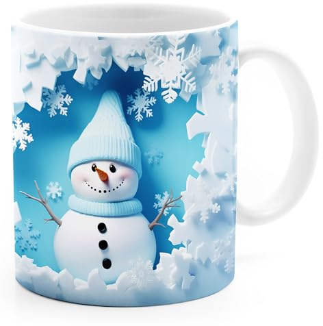 MoonWorks® Tasse Weihnachten 3D Illusion Katze Schneemann Weihnachtsmann Wintertasse XMAS Weiss standard