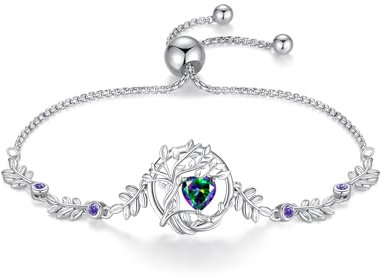 FANCIME Tree of life Alexandrite Bracelet for Women Sterling Silver Tree Jewellery June Birthstone Charm Bracelet Red Gemstone Anniversary Birthday Christmas Gifts for Wife Girls Her