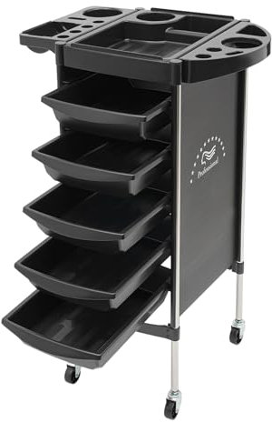 Friseurwagen, Salon Rollwagen mit 6 Etagen, Salonwagen mit 5 Ausziehbaren Schubladen, Salonwagen mit Rädern, für Stylist Friseur Haarstyling SPA (Schwarz)
