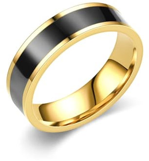 Whoiy Herren Ringe Emaille Edelstahl, Gold Partnerringe Freundschaftsringe Ausgefallene Trauringe 6MM Personalisiert Gravur für Ihn Größe 67 (21.3)