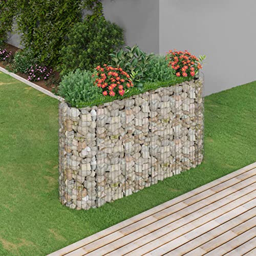 Gecheer Fioriera Gabbione con Letto Rialzato in Acciaio Zincato,Gabbione in Rete Fioriera Acciaio,Fioriera a Gabbione,Fioriera Rialzata Fioriera per Giardino,Letto Rialzato,Metallo 190x50x100 cm