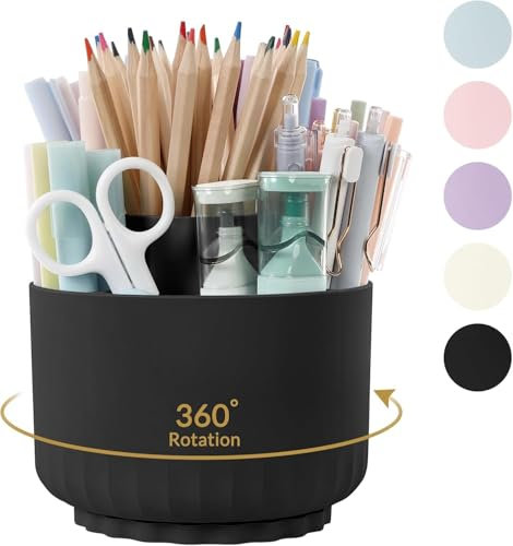 SKYDUE Schreibtisch Organizer, 360 Grad Stiftehalter Drehbar, Stifte Organizer Mit 5 Fächern, Stiftehalter Schreibtisch Für Büro, Schule, Zuhause(Schwarz)