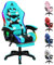 ALFORDSON Gaming Stuhl, Racing Gamer Stuhl mit LED RGB Beleuchtung, Massaging Computersessel mit Fußstütze, Ergonomischer Drehstuhl mit hebelbetätigter Rückenlehne, Cyan