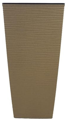 Plana - Maceta alta de exterior Aurora, macetas para plantas de exterior, jardinera de polipropileno con plato extraíble, efecto ondulado, dimensiones 35 x 35 x 68 h cm (polipropileno y madera,