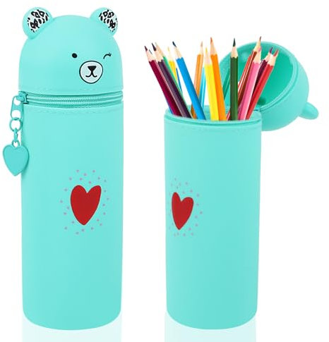 Trousse à Crayons en Silicone Souple, Mignonne Trousse à Crayons de Dessin animé pour étudiante Adolescente, Vert