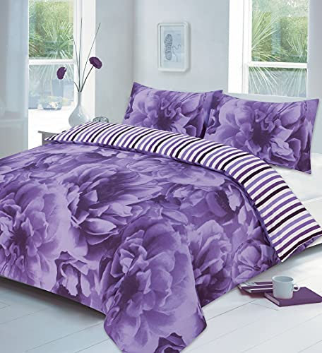 Odeur Rose Lilac Printed King Duvet Cover Set - Easy Care Poly Cotton King Size Quilt Cover Bedding Set - 230CM x 220CM with 2 Pillowcases 50CM x 75CM